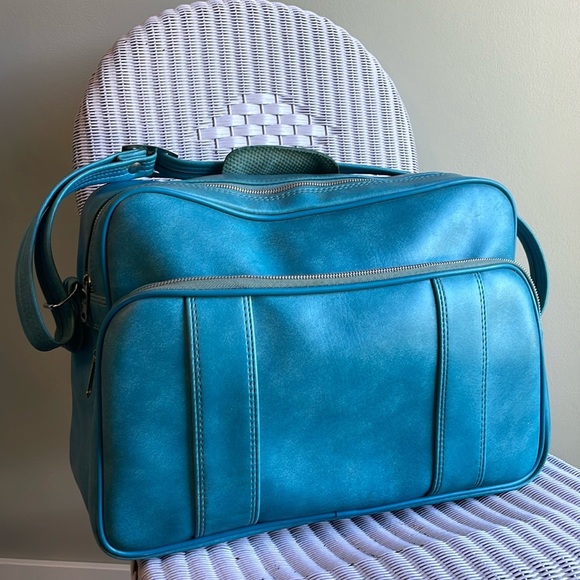 Vintage Teal Carry-On Luggage - Picture 1 of 10